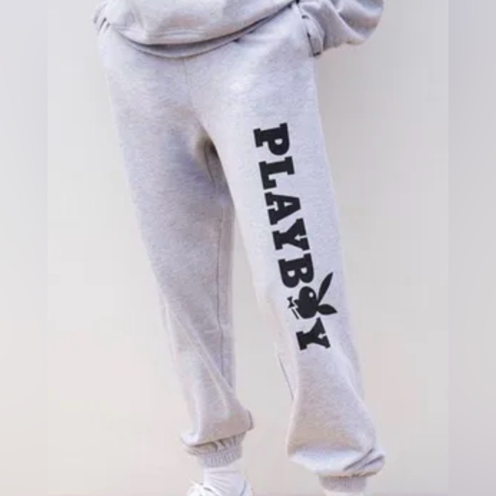 PLAYBOY Light Gray Sweatpants with Black Logo